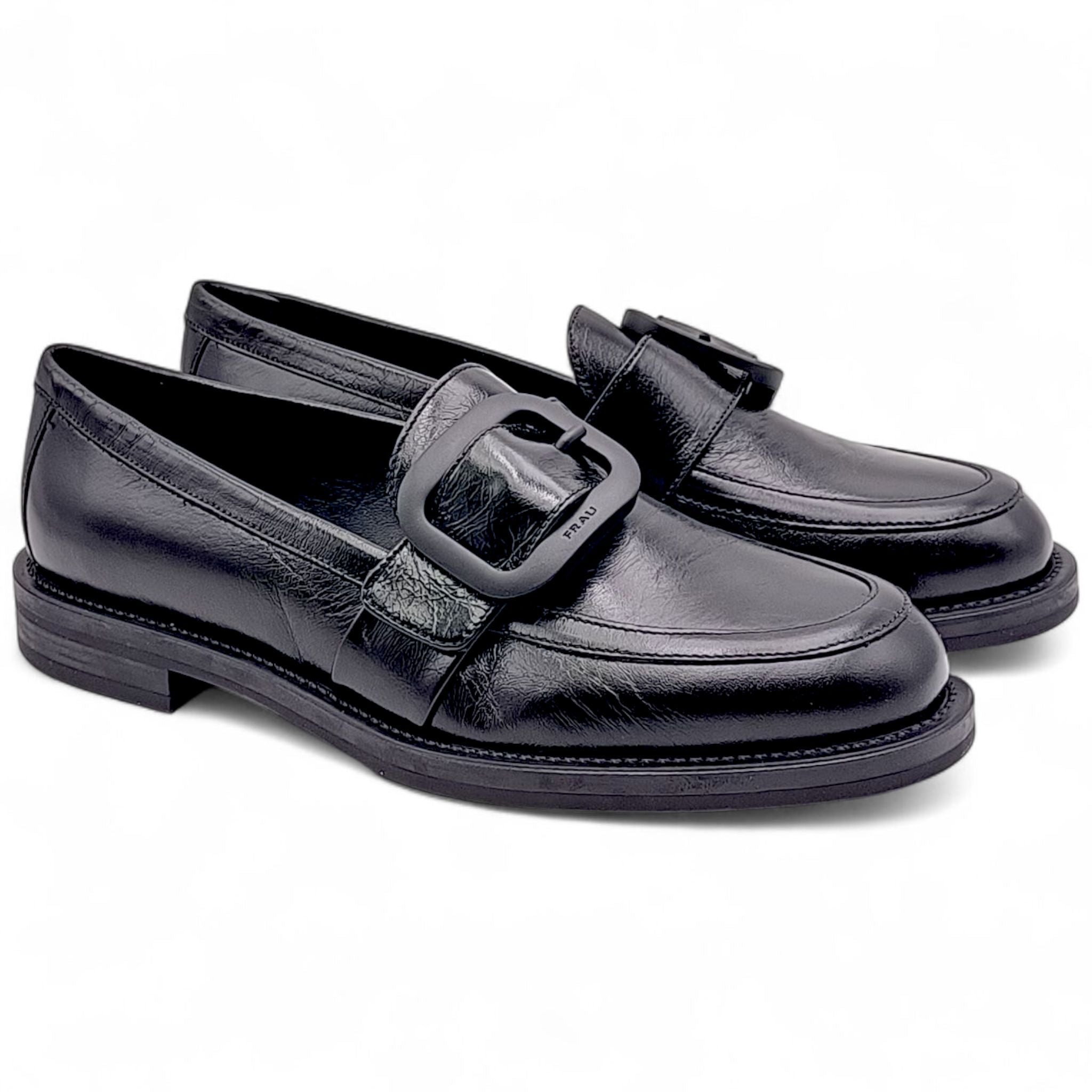 FRAU Mocassino donna in pelle lucida nera con fibbia Frau 90Q5