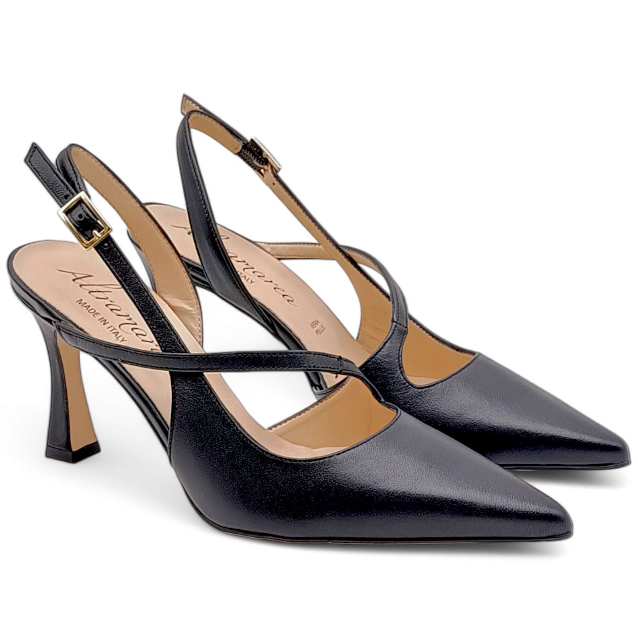 ALTRAMAREA Slingback in pelle nera tacco alto donna Altramarea