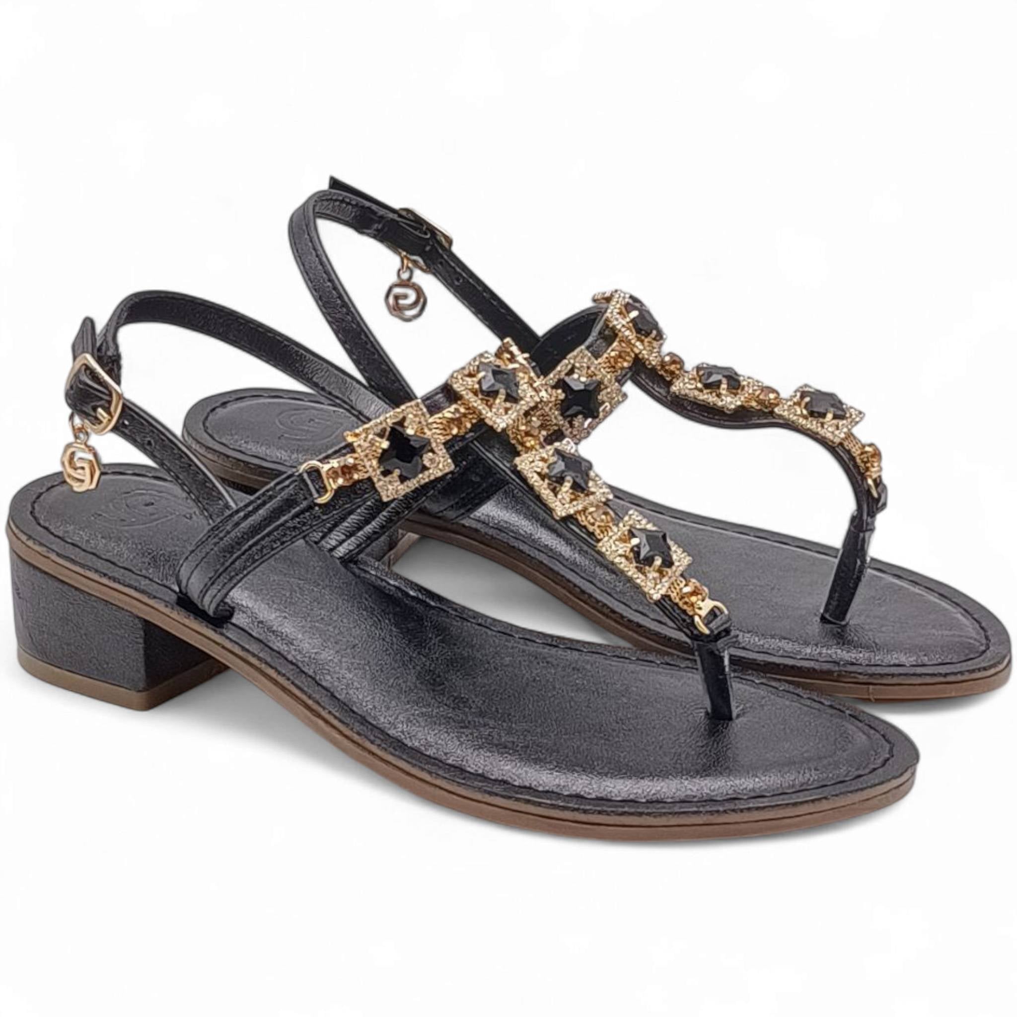Tacco Basso Sandalo Nero Infradito Gold&Gold Sandalo Ad Infradito