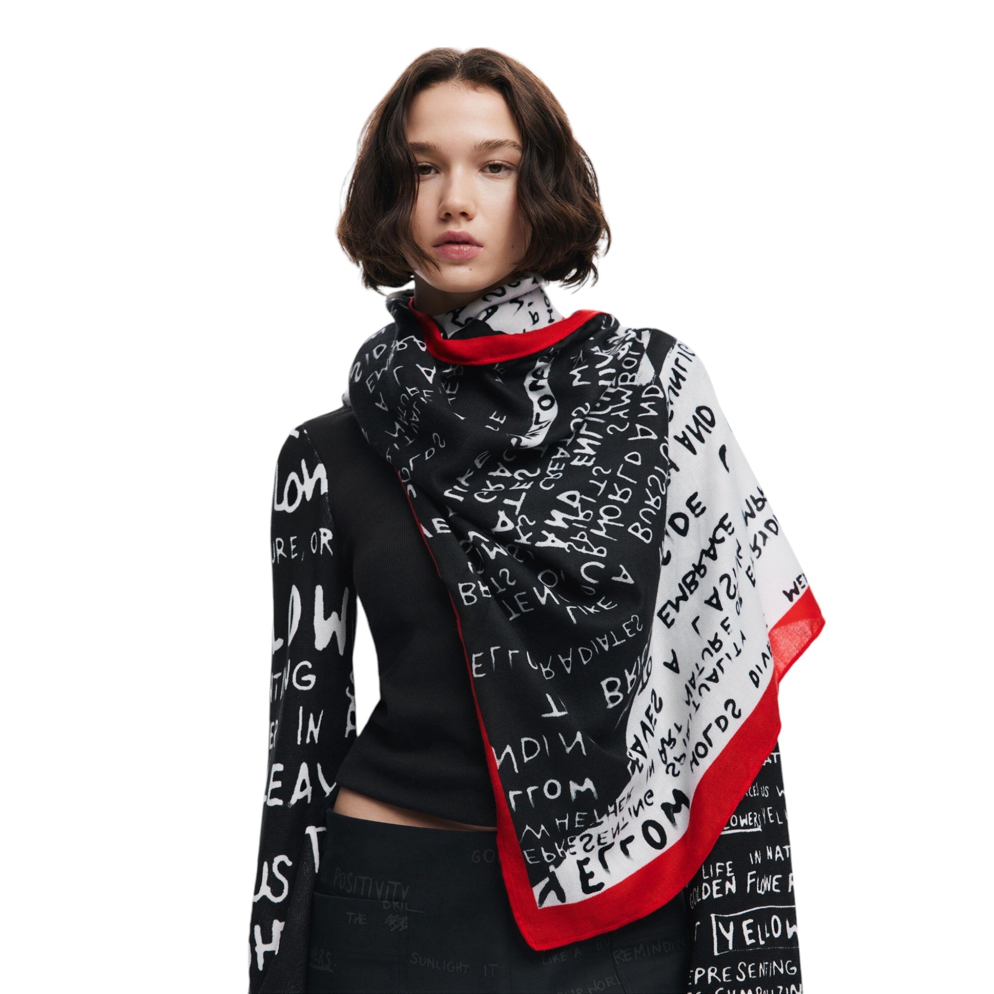 Desigual Floreale rettangular Foulard, Nero, Taglia unica Desigual Floreale rettangular Foulard, Nero, Taglia unica