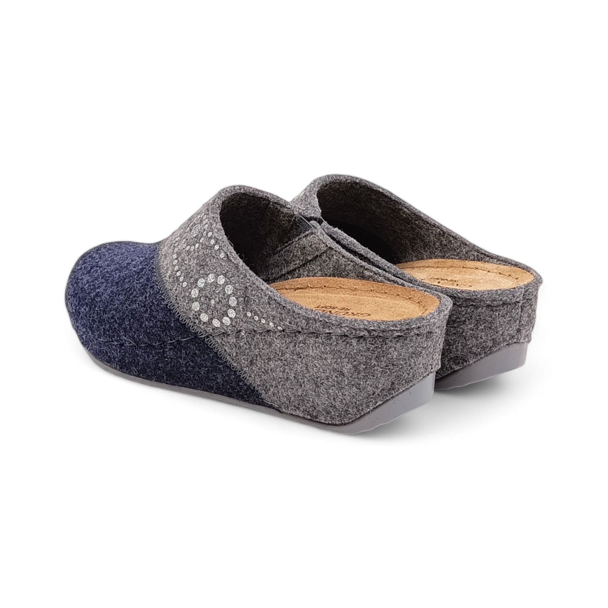 Grunland Ciabatta Donna Gaby Ci1097 In Lana Grigio Asfalto | Suola In Gomma, Zeppa 4cm | Collezione Autunno Inverno 2016