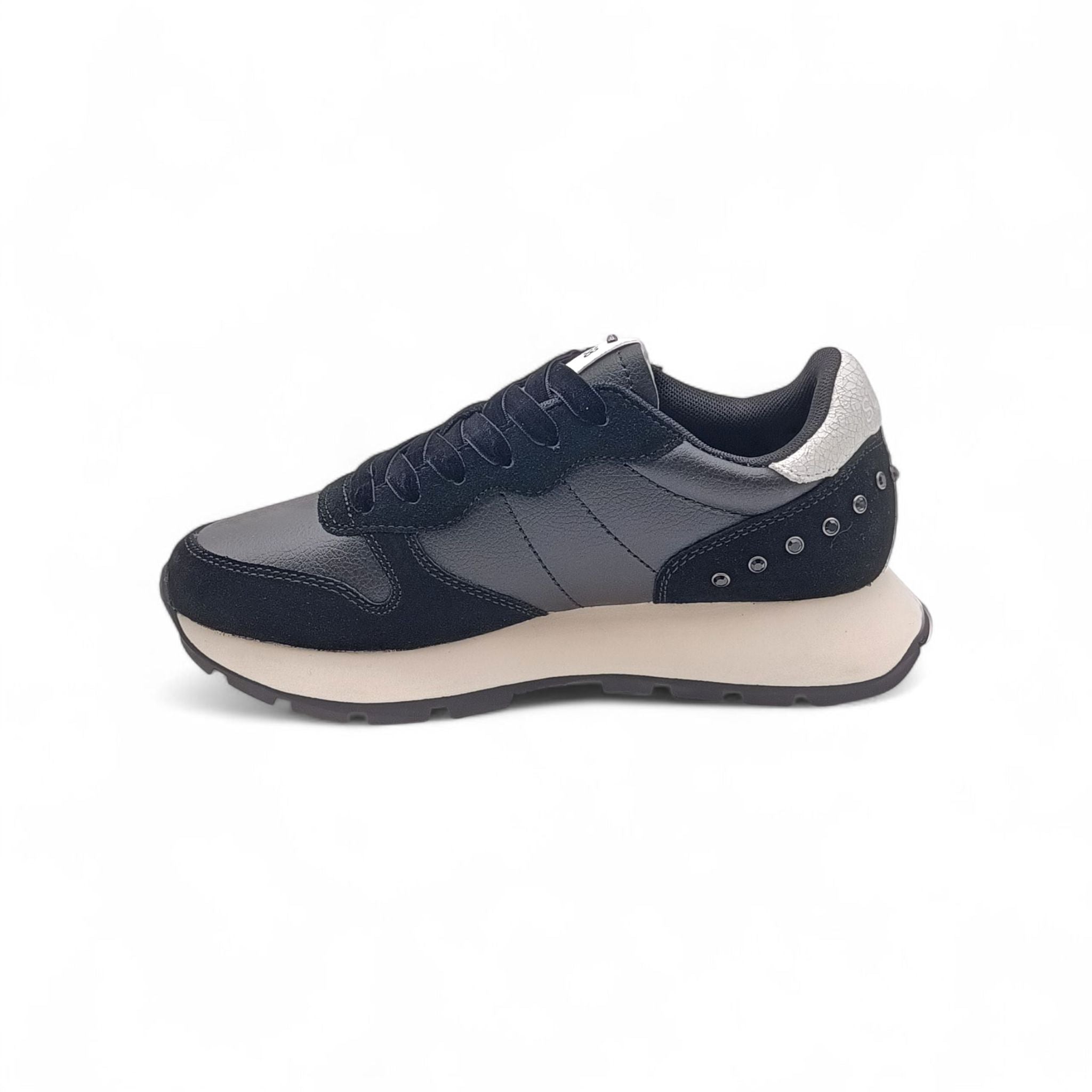 SUN68 Sneaker Damen Schwarz – Aus Leder-Mix Mit Gummisohle, Seitlichem Logo & Herausnehmbarer Einlage | Art. Z45206