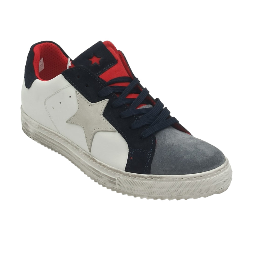 D.SCUDIERI Sneaker uomo stella in pelle D.Scudieri 102 U PIETRA BLU SQUALO ROSSO Senno