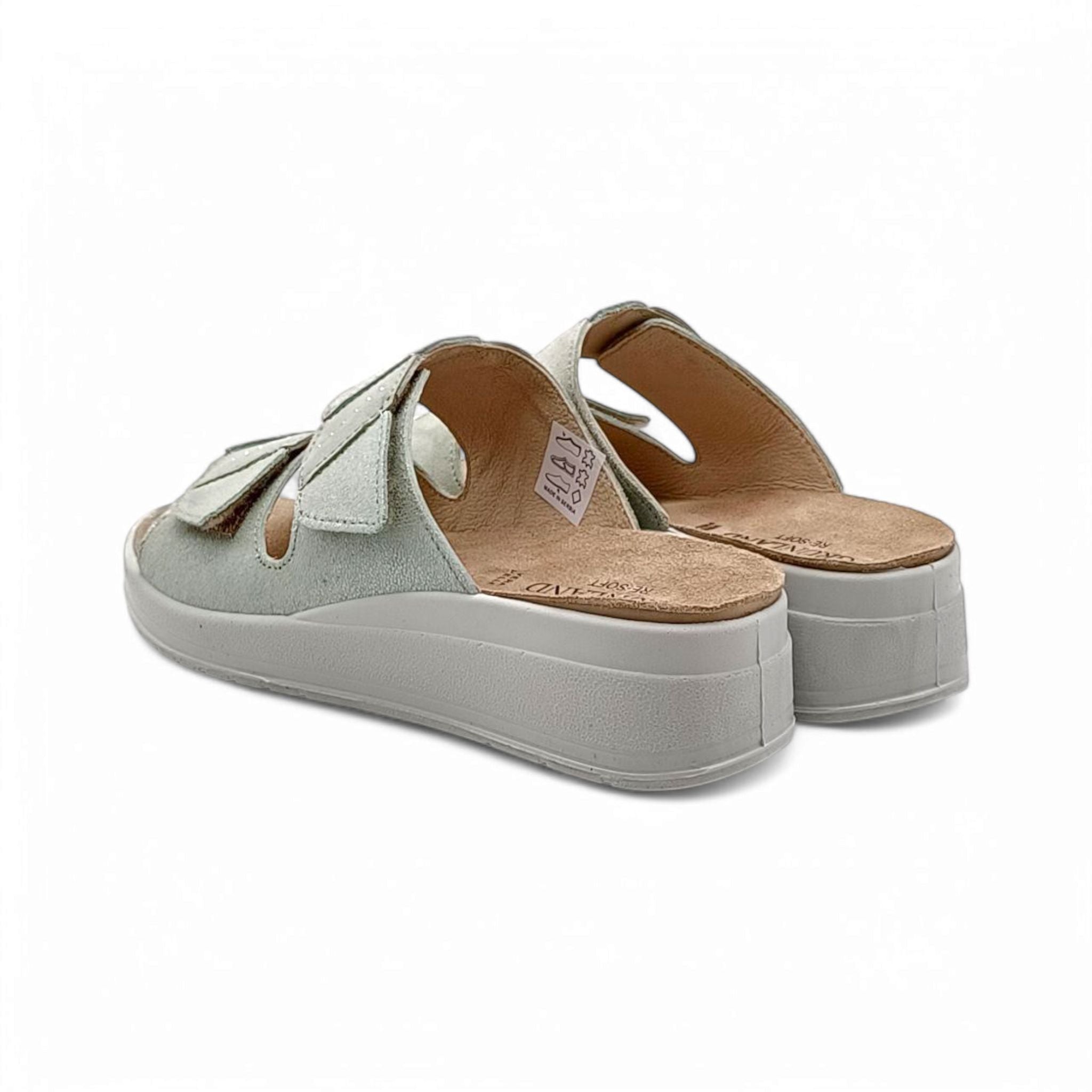 Grunland Ciabatte Rama In Feltro Di Vera Lana – Donna – Colore Beige-Verde – Taglia 35 – Calzature Ecologiche E Calde